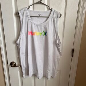Hurley Men's XL white tank top bright letters summer athletic beach vacation‎